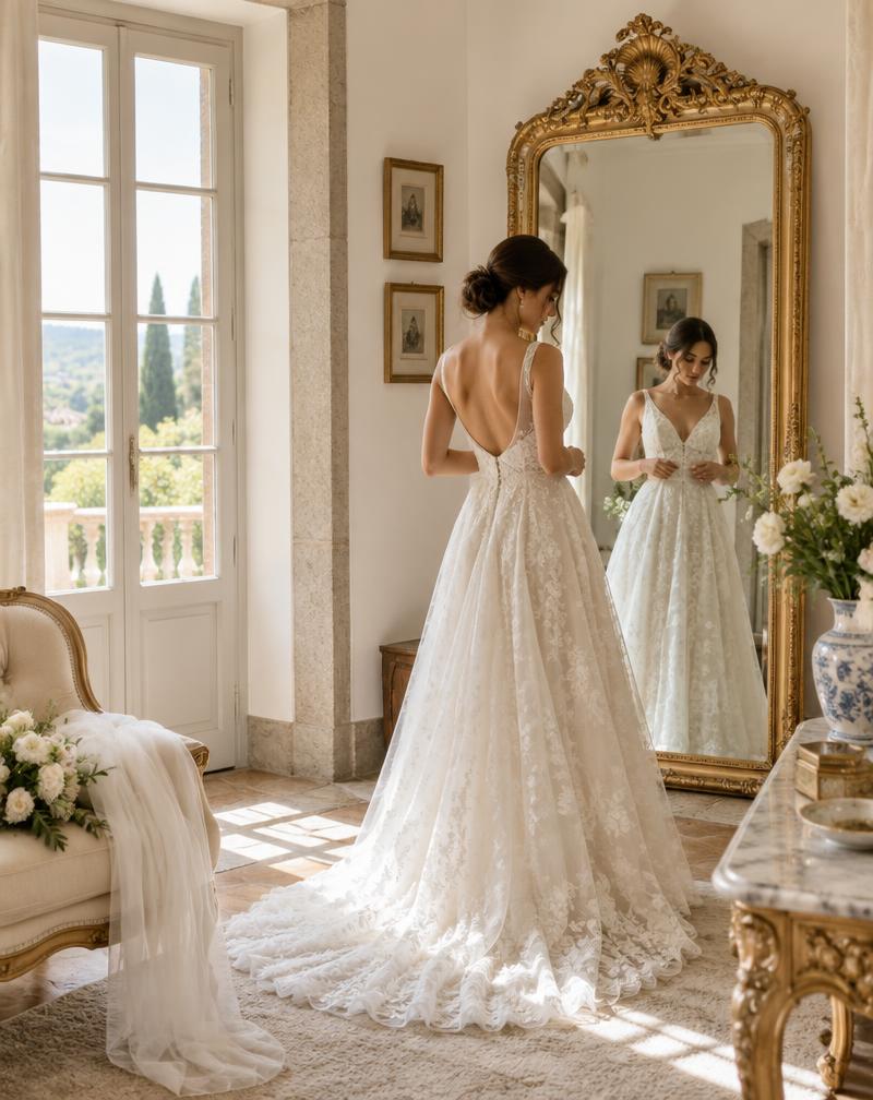 Illustrative bridal preparation setting at morning light