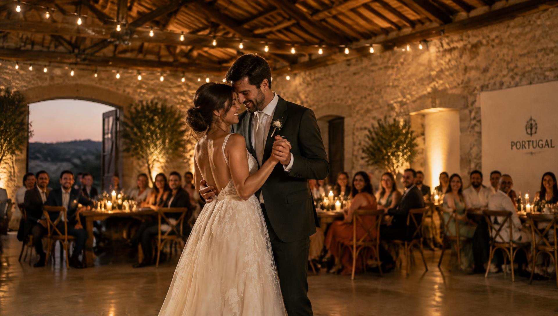 Illustrative first dance under string lights