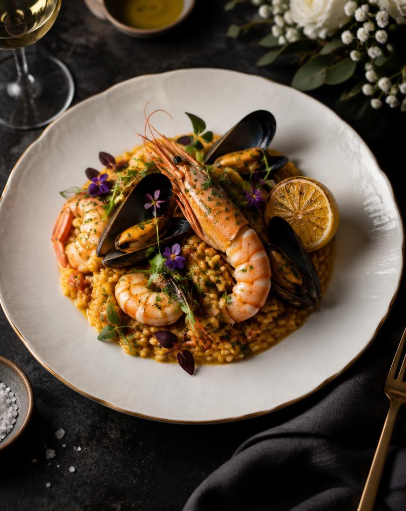 Illustrative plated Algarve seafood dish